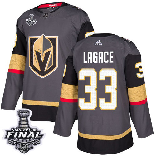 Adidas Golden Knights #33 Maxime Lagace Grey Home Authentic 2018 Stanley Cup Final Stitched NHL Jersey - Click Image to Close